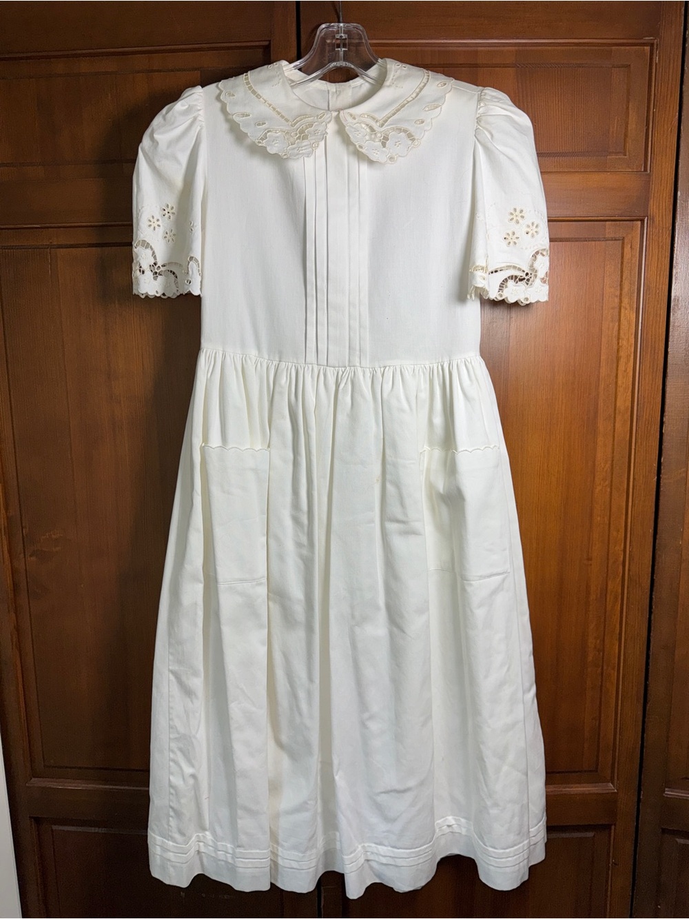 Girls' Cream Embroidered Peter Pan Collar Dress